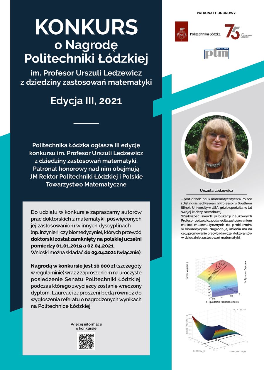 Plakat do Konkursu o Nagrodę PŁ im. prof. Urszuli Ledzewicz