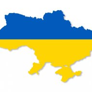 Mapa Ukrainy w kolorach żółtym i niebieskim