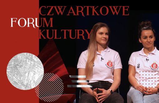 Grafika promująca cykl Czwartkowe Forum Kultury z Krystyną Strasz i Martyną Grajber.